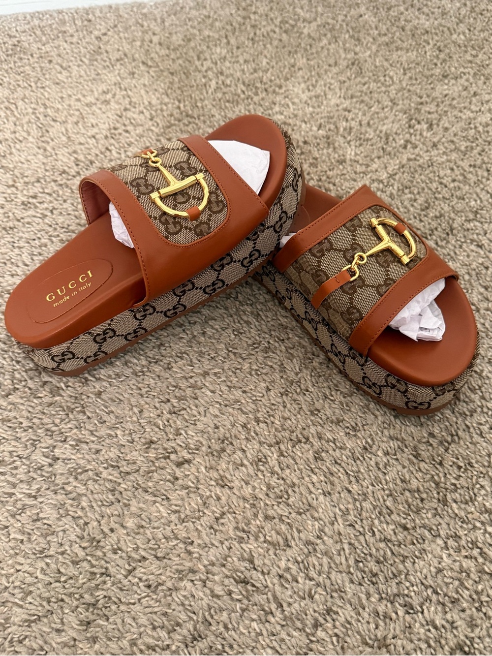 Brown Canvas Platform Slide Sandals
